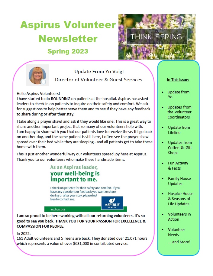 Aspirus Volunteer Newsletter - Spring 2023